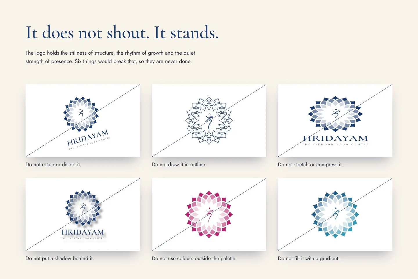 What it never does: a page of the brand book