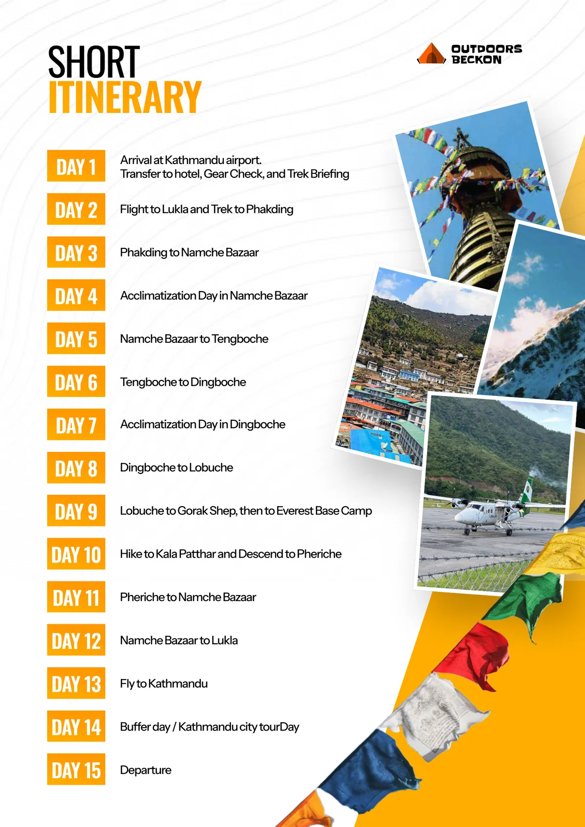 A short itinerary page listing fifteen days