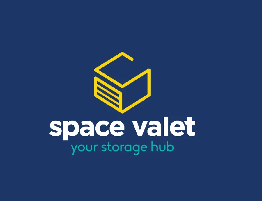 The Space Valet logo: a yellow line-drawn box above the name, on navy
