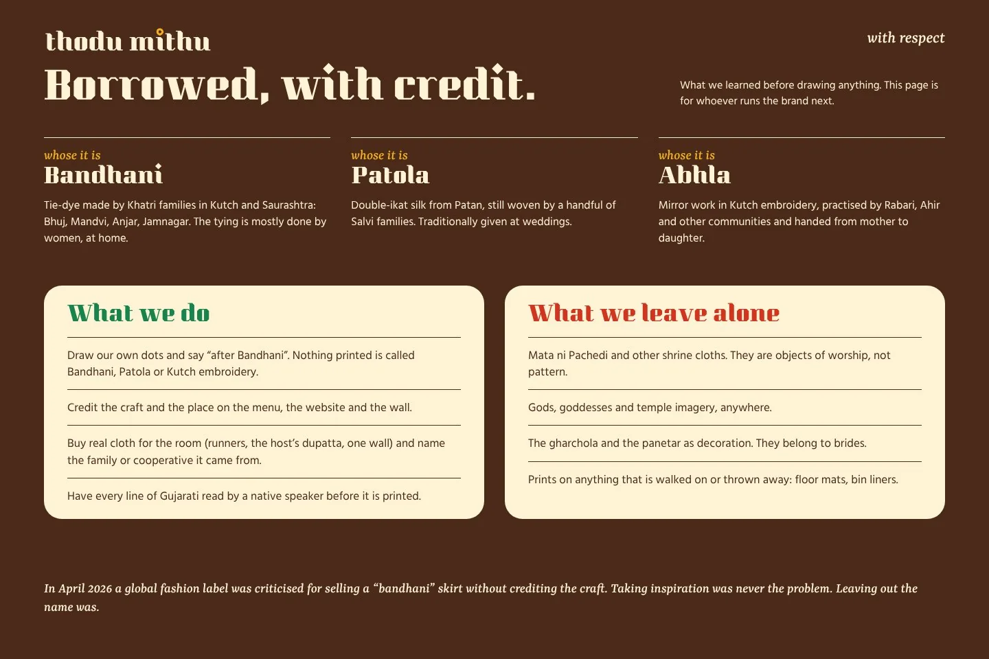 Thodu Mithu: borrowed, with credit
